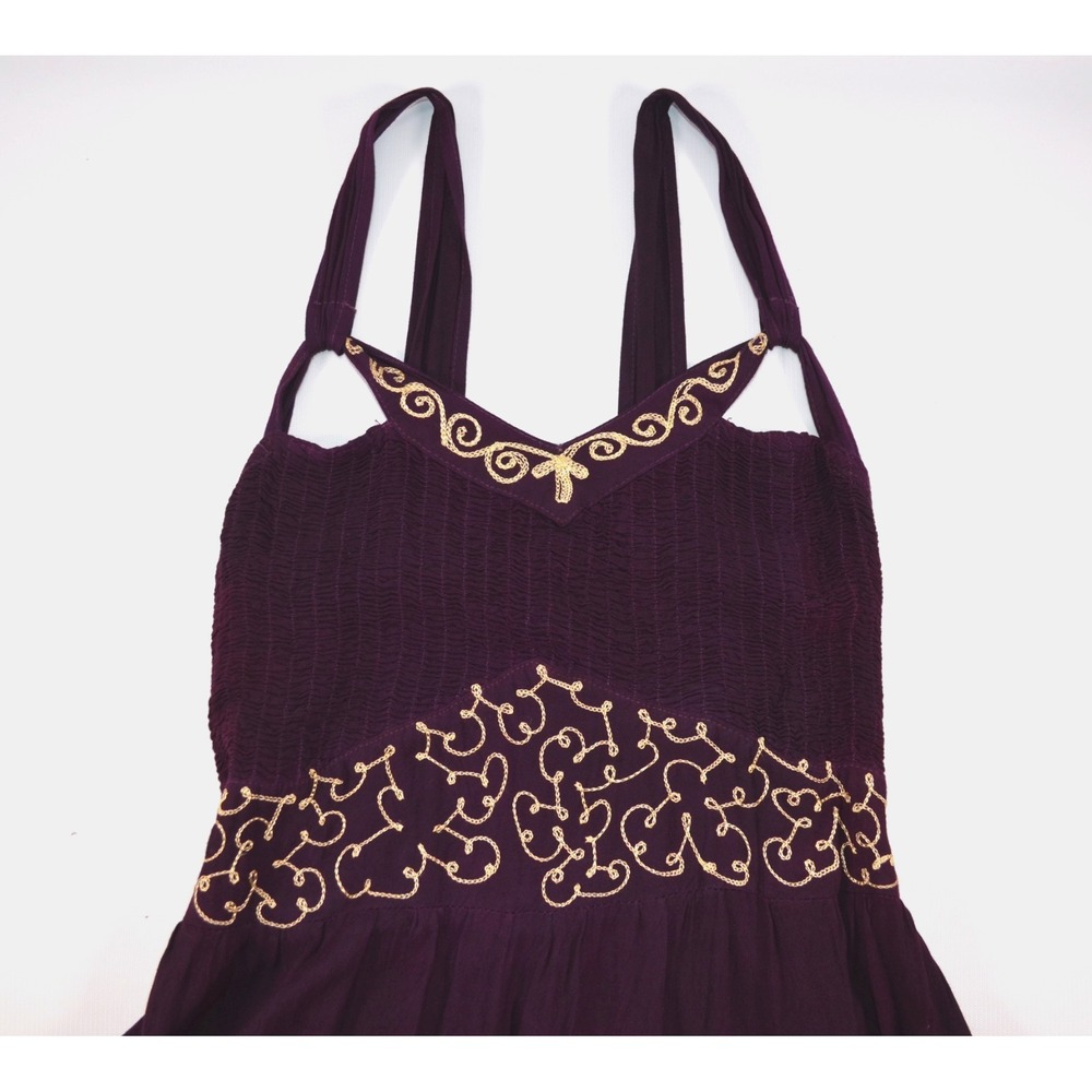 Advance Apparels Women's Sleeveless Deep Purple Dress Floral Embroidered Free Sz - Picture 9 of 13